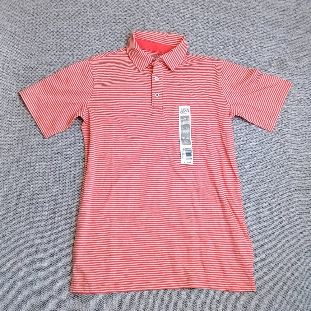 Falls Creek Polo Shirt Boys XL 14/16 Coral Striped New Short Sleeve Collared